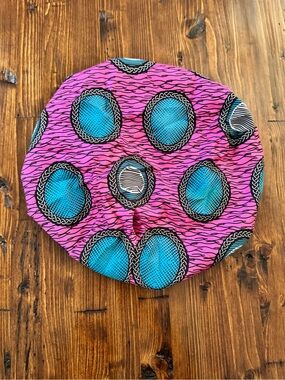 Vibrant Pink & Teal African Print Satin Lined Bonnet